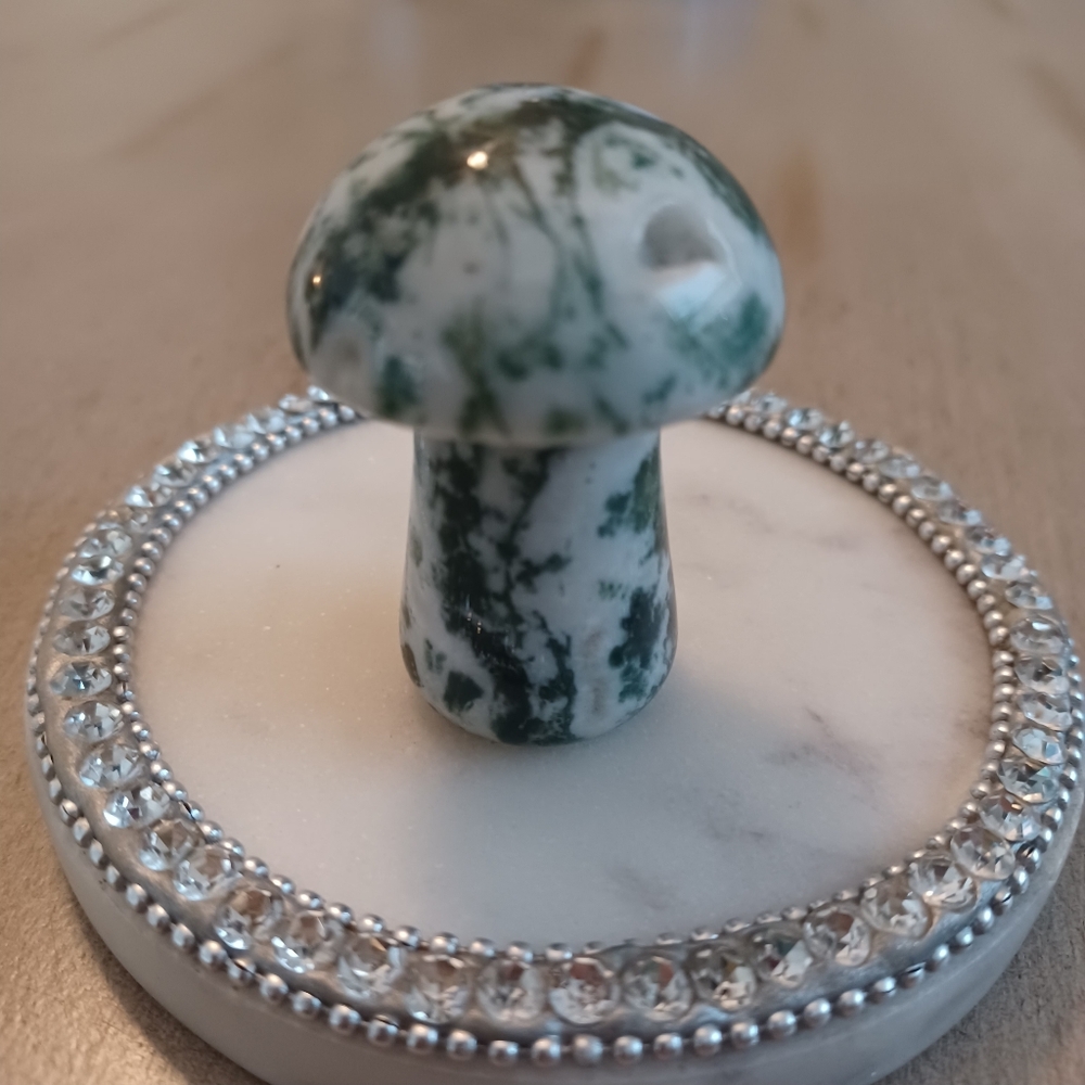 Green & White Moss Agate Crystal Mushroom #2 - Picture 9 of 9
